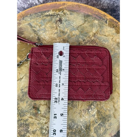 The Sak Leather Wallet Red Heart Embroidered Zip Small Keychain Boho Card Case - Picture 6 of 7